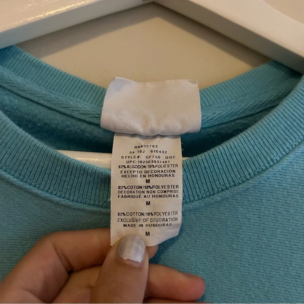 Champion Aqua Blue Sweatshirt Logo Crew Neck Pink Cozy Casual Soft Sporty Medium - Picture 6 of 10